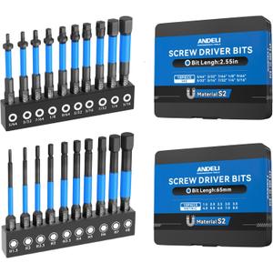 ANDELI Magnetic Hex Screwdriver Bit Set, 1/4 Hex-Shank2.55" Long 20pcs (Metric & Piec) Impact Allen Wrench Drillwith Storage Box, S2 Material, Metric & SAE