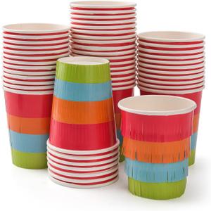 50 Pieces Mexican Fringe Paper Cups 9 Oz Fiesta Party Disposable Beverage Cups for Cinco De Mayo Tableware Mexican Party Decorations