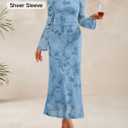 ZESICA Women's Long Sleeve Floral Bodycon Dress 2026 Spring Fall Ruched Mesh Wedding Guest Cocktail Party Maxi Dresses, Light Blue, S
