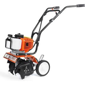 52cc 2 Stroke Gas Powered 4 Premium Steel Adjustable Forward Rotating Tines, Height Adjustable Wheels for Garden & Lawn, Digging, Weed Removal