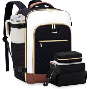 LOVEVOOK Large Travel Backpack for Women, TSA Carry on Backpack for Airplanes, 40L Personal Item Travel Bag for Women fits 17" Laptop,Waterproof Carry on Bag Airplane Approved with 3 Packing Cubes (Black - Beige - Brown)