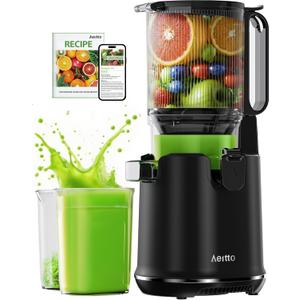 Aeitto Cold Press Juicer, 5.3" Extra Wide Feed Chute, Juicer Machines for Whole Vegetables & Fruits, 1.7L Large Capacity, High Juice Yield,Slow Masticating Juice Extractor,Self Feeding,Easy to Clean (Matte Black)