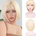 Blonde Bob Wigs for White Women - 12'' Short Bob Wigs With Bangs Natural Fashion Synthetic Wig Colorful Synthetic Hair for Daily Cosplay Halloween