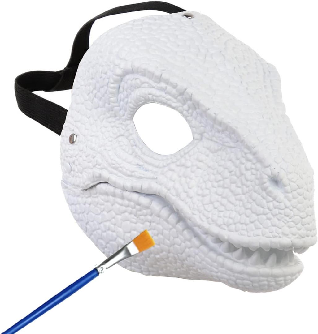 Dino Mask Dinosaur Moving Jaw Masks Animal Head Mask Halloween Costume Party Cosplay Gifts For Girls & Boys (White)