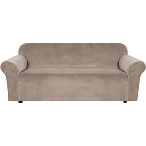 H.VERSAILTEX Stretch Velvet Sofa Covers Large Couch Covers Sofa Slipcovers Furniture Protector Soft with Non Slip Elastic Bottom, Feature Thick Comfy Rich Velour (Extra Wide Sofa 98"-105", Taupe)