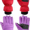 Geyoga 2 Pairs Kids Ski Gloves Waterproof Winter Mittens Warm Gloves Snow Mittens for Children(Purple and Red,36 Years)