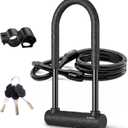 Heavy Duty Bike U Lock - Super Strong 12 Ton Shear, 20mm U Shape Lock Anti-Theft Silicone Covered Electric Scooter Lock Keyhole with Sliding Cover 4ft Steel Cable with Mounting Bracket and 3 Keys(L)