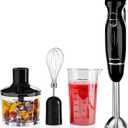 OVENTE Immersion Hand Blender, 300W Electric Handheld Portable Stick Mixer Set with 2 Mixing Speed, Stainless Steel Blades, Egg Whisk Attachment, Mixing Beaker and BPA-Free Food Chopper, Black HS565B
