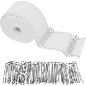 10 Meters/10.9 Yards White Curtain Pleat Tape with 30 Pcs Stainless Steel 4 Prongs Curtain Pleat Hook Clip for DIY Pinch Pleat Tape, Curtain Accessory Curtain Pleater Tape