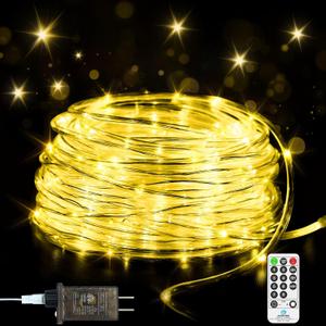 400 LED Rope Lights Outdoor 131 FT Rope Lights Indoor Plug in 8 Modes Tube Lights with Remote Control Fairy String Lights for Outside Bedroom Garden Patio Christmas Tree Decoration (Warm White)