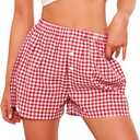 PRETTYGARDEN Womens Shorts Boxers 2025 Summer Gingham Pajama Lounge Sleep Y2K Plaid Pj Shorts Beach Bottoms (Red, S)