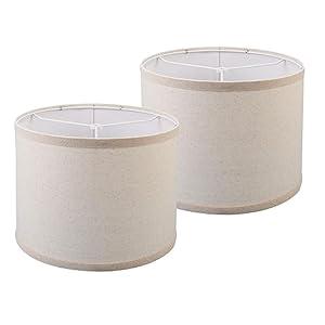 Wankaix lampshades Set of 2, Drum Lamp Shades Set of 2, Lamp Shades for Table Lamps Easy Assembly Required Lamps Shades Natural Linen Fabric(Beige, 12"x12"x9")