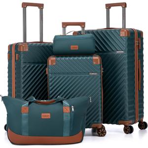 Cosbarn Luggage Sets 5 Piece with TSA Lock Spinner Wheels, Unisex Hard Case ABS Suitcase Set, Hardshell Lightweight Waterproof Travel Hardside Suitcases with Wheels for Women Men, Dark Green