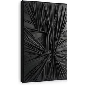 SAFERRYHOME Black Abstract Textured Minimalist Wall Art - 3D Contemporary Dimensional for Home Office Living Room Modern Wall Decor Framed - 24"x36"