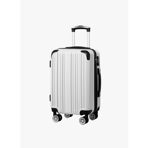 Coolife Luggage Expandable(only 28") Suitcase PC+ABS Spinner 20in Carry on (white grid new, S(20in)_carry on)