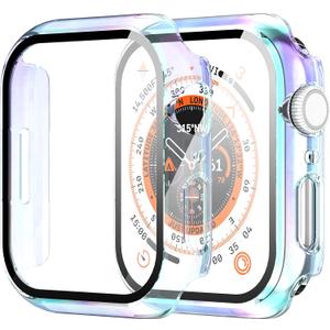 Suoman 2-Pack for Apple Watch Series 6/5/4/Series SE/SE 2/SE 3 40mm Screen Protector Case, Tempered Glass All-Around Screen Protector Case Ultra-Thin for iWatch 40mm Protection Cover - Colorful