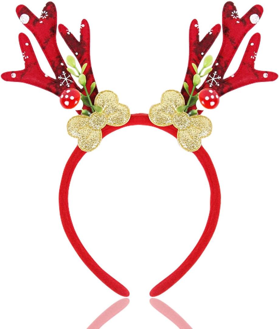2 x Red Christmas Reindeer Antlers Headband With Bow, Deer Reindeer Antlers Hair Accessories for Women, Christmas Cosplay Costume Party