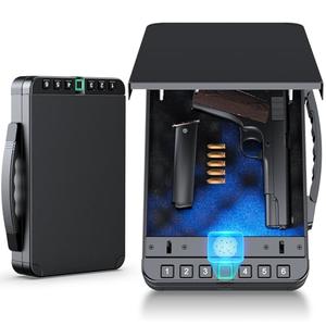 TLITLIING Portable Biometric Safe for Handguns & Pistols - Car Safe with Fingerprint & Keypad Lock | Fits Nightstand, Bedside & Vehicle | USB Rechargeable Pistol Case, Black