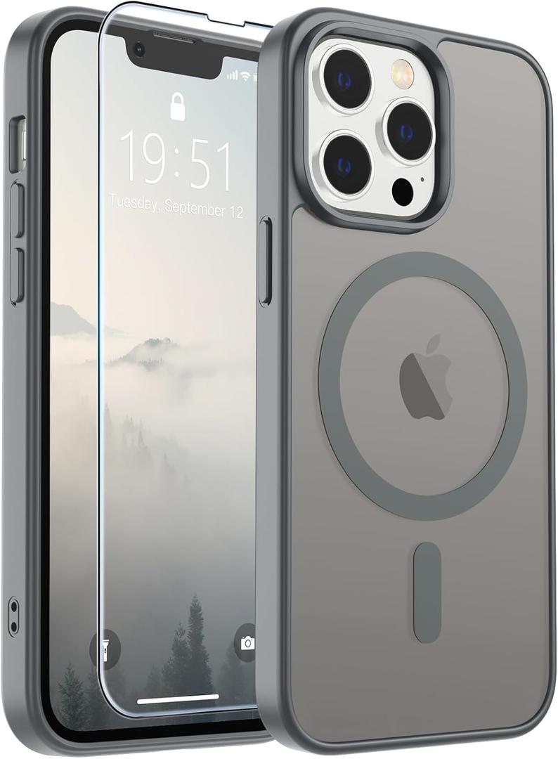 SUPFINE Magnetic for iPhone 13 Pro Max Case (Compatible with MagSafe) (Military Grade Drop Protection) Slim Translucent Matte Shockproof with Anti-Fingerprint Phone Case,Gray