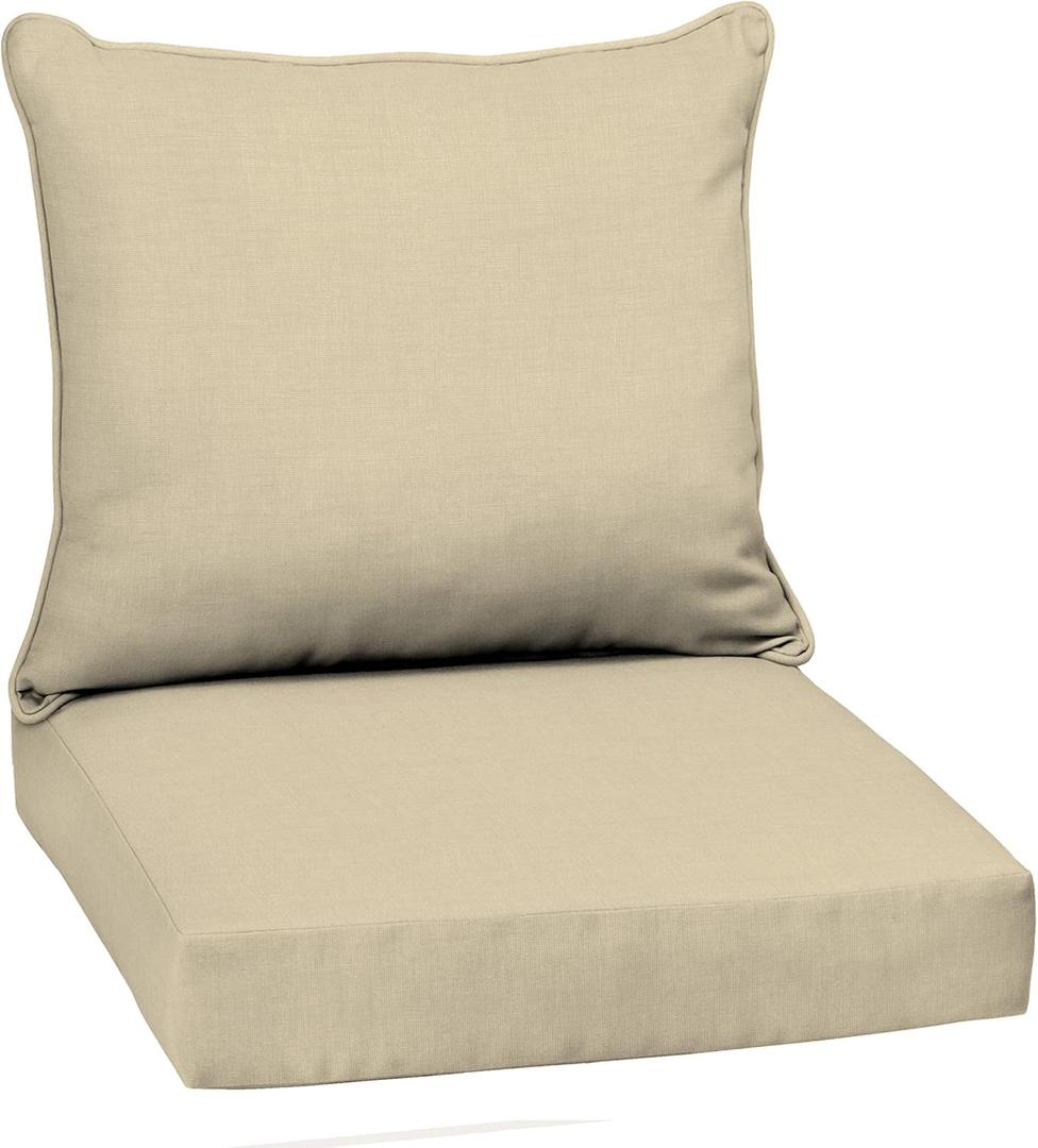 Arden Outdoor Deep Seat Cushion Set, 22 in x 24 in, Weather-Proof, Rain-Proof, Fade Resistant Patio Cushion Tan Leala