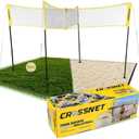 CROSSNET Quick Assemble 4 Square Volleyball Game Set for Adults and Kids with Volleyball Net, Backpack and Ball for Outdoor Games