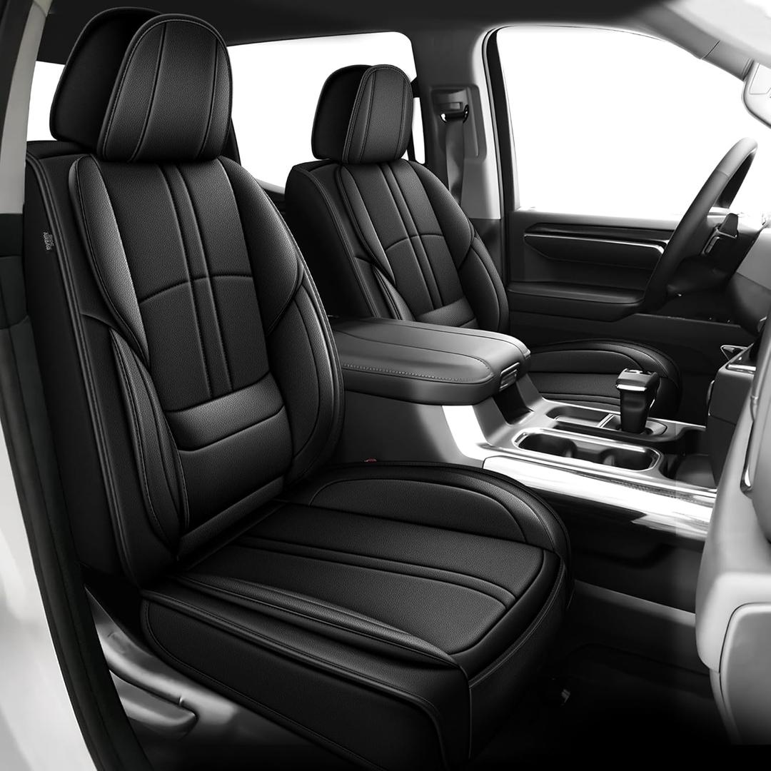 for Chevy Silverado Seat Covers 2007-2025 2026 for GMC Sierra Seat Covers 2007-2025 2026, 1500 2500HD 3500HD, Leather Ice Silk Waterproof Trucks Pickup Seat Covers Custom Fit