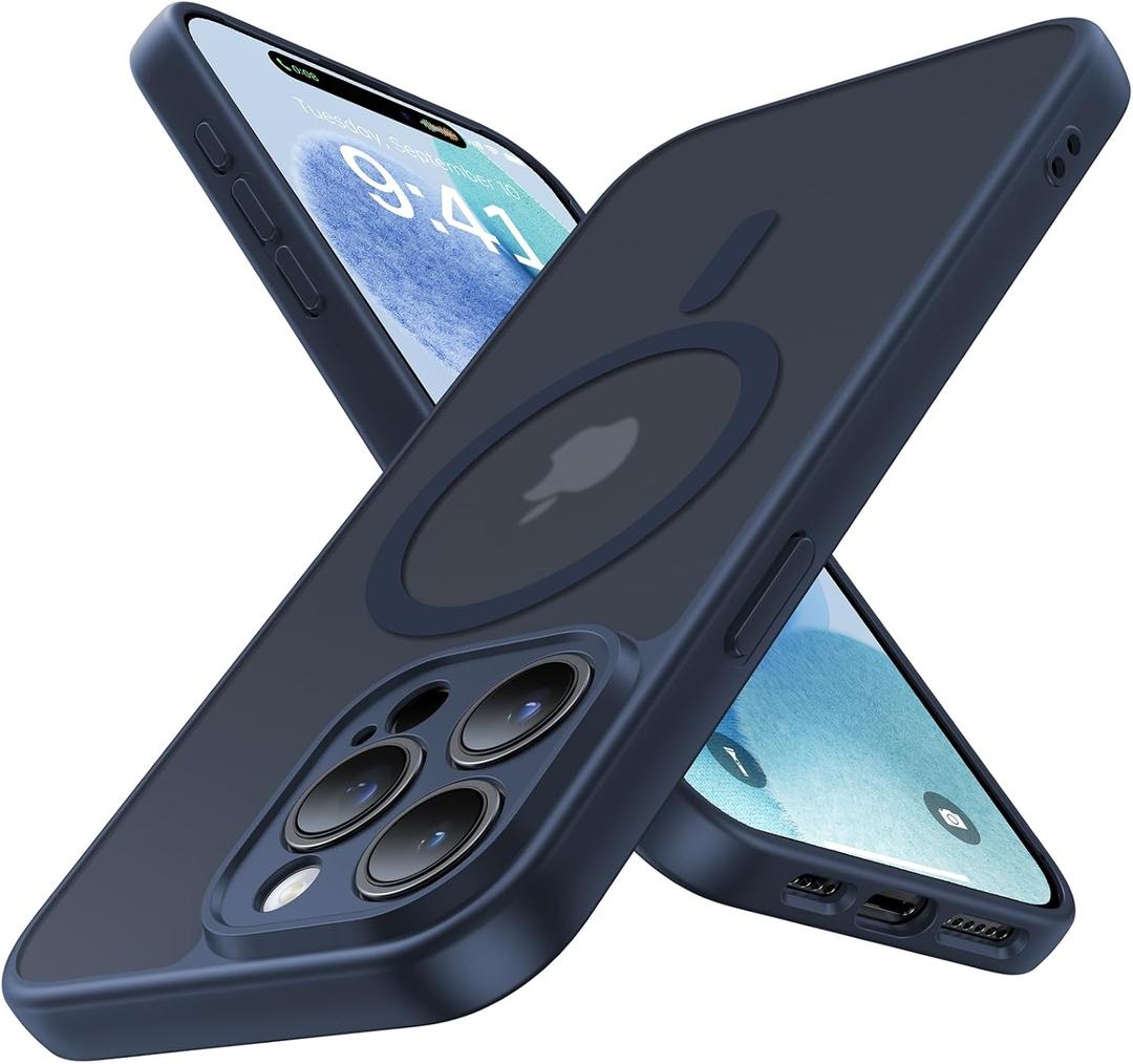 Magnetic for iPhone 15 Pro Max Case,Upgraded [Full Camera Protection][Compatible with Magsafe][Military Grade Protection]Shockproof Translucent Matte Phone Case for iPhone 15 Pro Max,Navy Blue