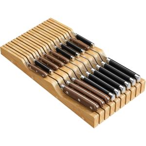 Bamboo In-Drawer Knife Block for 19 Knives(Not Included), Knife Drawer Organizer,Knife Holder Countertop,Block Knife Storage Organizer for Kitchen
