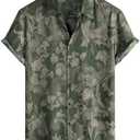 JOTOOK Mens Hawaiian Shirt Short Sleeve Button Down Tropical Shirts Casual Floral Summer Beach Shirt, M