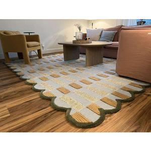 Hand-Tufted Scalloped Wool Area Rug | New Zealand Wool, Soft & Durable Decorative Carpet for Living Room & Bedroom (6X9_Cream & Green)