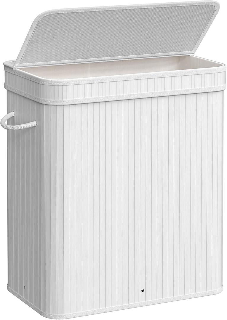 SONGMICS Laundry Hamper with Lid, Bamboo Laundry Basket, Removable Machine Washable Laundry Basket, with Handles, 26.4-Gallons, for Laundry Room, Bedroom, Bathroom, Cloud White ULCB063W01
