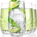 SHOSHIN Hand Cut Highball Glasses Crystal (Set of 4, 17Oz) - Elegant Water Juice Drinking Glasses, Everyday Beverage Glasses, Large Collins Glasses Perfect for Restaurant, Kitchen, Bar (Clear)