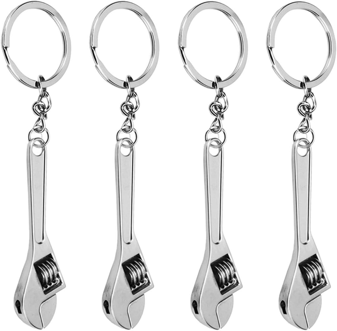 DOITOOL 2pcs Mini Wrench Tool Keychain Adjustable Spanner Keyring Pendant Zinc Alloy Wrench Keychain Novelty Key Chain (Silver)