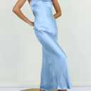 MEROKEETY Women's Summer Satin Strapless Bodycon Dress 2026 Backless Tube Wedding Guest Cocktail Formal Party Maxi Dresses (Blue, S)