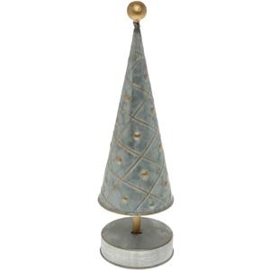 Boston International Christmas Winter Holiday Tabletop Tree Decoration, Small, Silver Metal with Gold Dots