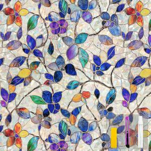 COUNTEWOL Window Privacy Film with Installation Tools Home Decorative Colored Glass Window Stickers Reusable electrostatic Rainbow Stickers (Stained Leaf, 17.5 x 78.7 in)