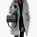 BTFBM Women Winter Faux Fur Coats 2026 Lapel Long Sleeve Fuzzy Fleece Outerwear Button Down Sherpa Jackets Fall Outfits, Small