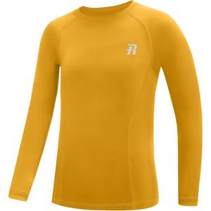 Runhit Boys Compression Shirt Kids Long Sleeve Athletic Undershirt Youth Quick Dry Base Layer for Football Baseball (Medium, Yellow)