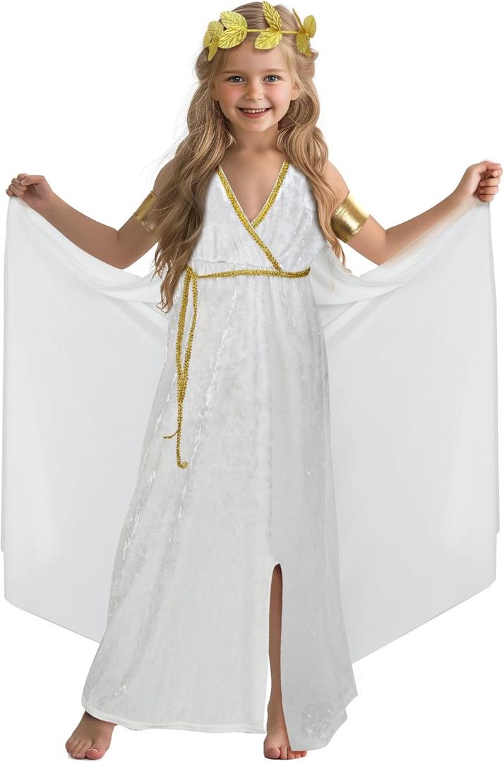 HOMELEX Greek Toga Costume for Kids Roman Crown Leaf Wreath Halloween Nobility Goddess Cosplay (XL/59in)