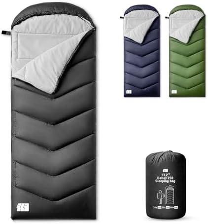 Sleeping Bags for Adults Warm Weather, Waterproof, Lightweight Backpacking Camping 3 Seasons 3lb Sleeping Bag with Compression Sack Camping Essentials Gear Black