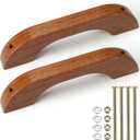 2 Pcs Teak Handrail Wooden Handles Solid Teak Grab Handle Brown Wood Handrail with Screws and Nuts for Marine RV Boating Armrest Accessories