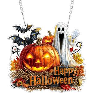 Tumwisk Diamond Art Kits, Halloween Crafts for Adults, Fall Diamond Art, Halloween Home Decor Indoor Doors Garden Windows Horror Funny Hanging Decor Gifts (Pumpkin Ghost)