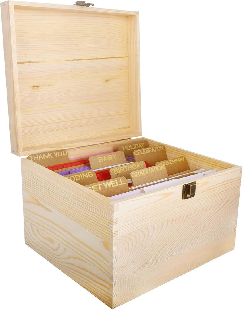 Vencer Greeting Card Organizer Box with Dividers and Label Sticker,Photo Organizer,Recipe,Keepsake Card Storage Box,Keep Your Precious Memories Safe,VTO-033