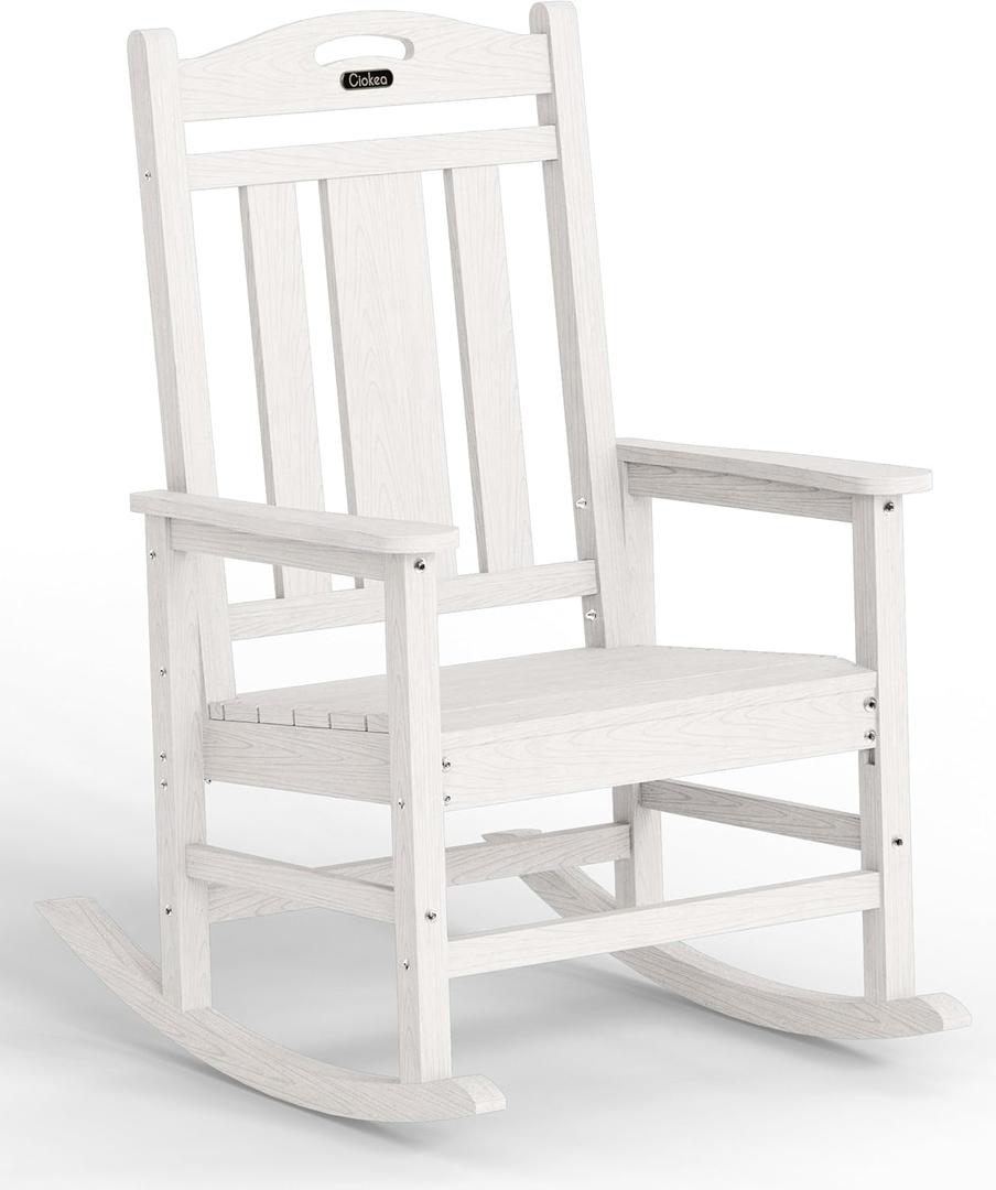Ciokea Oversized Outdoor Rocking Chair, 380lbs Heavy-Duty Large Patio Rocker, Weather Resistant & Anti-Fade Porch Chair, High Back Cozy Rocking Chair for Outside, Fire Pit, Deck, Garden, White