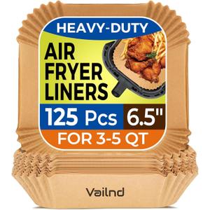 Air Fryer Paper Liners: 125Pcs Parchment Paper, Air Fryer Liner Disposable, Oilproof Waterproof Airfryer Basket Liner Square (6.5inch)