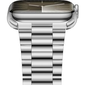 iiteeology Lightweight Stainless Steel Band Designed for Apple Watch Ultra 3 & Ultra 2, Series 1-11, 46mm, 45mm, 44mm, 42mm, Replacement iWatch Bands for Men & Women,Bright Silver