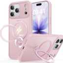 for iPhone 17 Pro Case: with 360 Spin Magnetic Stand, Camera Control Button, Fit for MagSafe, Military Drop Protective Slim Phone Cover for 17Pro with Ring Kickstand, 6.3", Pink