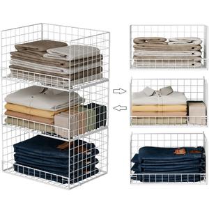 Yociyoga Closet Organizers and Storage Basket- 3-Tier Stackable Storage Bins, Foldable Closet Shelf Organizer Basket, Stackable Clothes Organizers Shelves for Home Organizer System(Patent 30022416)