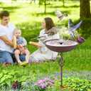 Metal Bird Bath for Outside,Hand-Painted Outdoor Birds Baths Water Bowl with Stake for Garden Patio Yard Lawn Decor, 27.6" H Bird Feeder with 5 Prongs Base,Vintage Freestanding Birdbaths & Birdfeeder