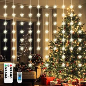 Star Curtain Lights, Warm White Window Lights 70 Stars Hanging Light with Remote Fairy Led Twinkle String Lights Home Bedroom Wall Ceiling Dcor for Christmas, Wedding, Party, Birthday